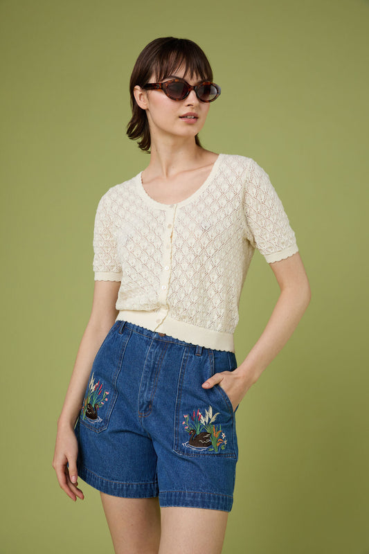 Princess Highway - Lacey Short Sleeve Cardigan - cream