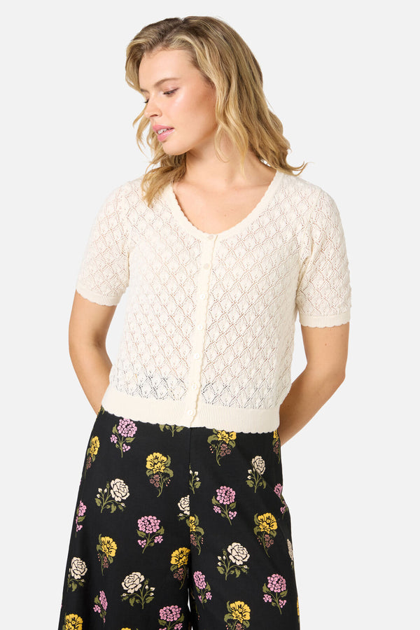 Princess Highway - Lacey Short Sleeve Cardigan - cream