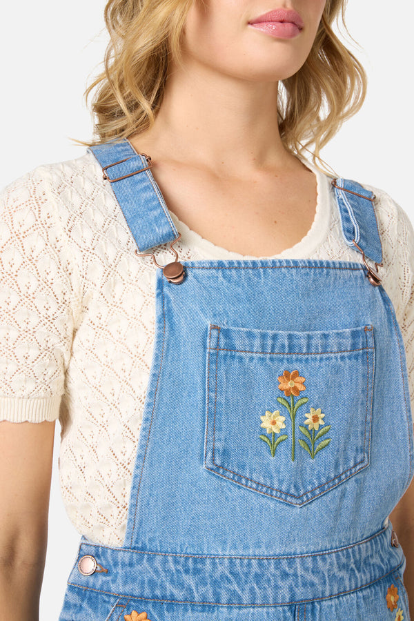 Princess Highway - Cleo Embroidered Short Overall - blue-denim
