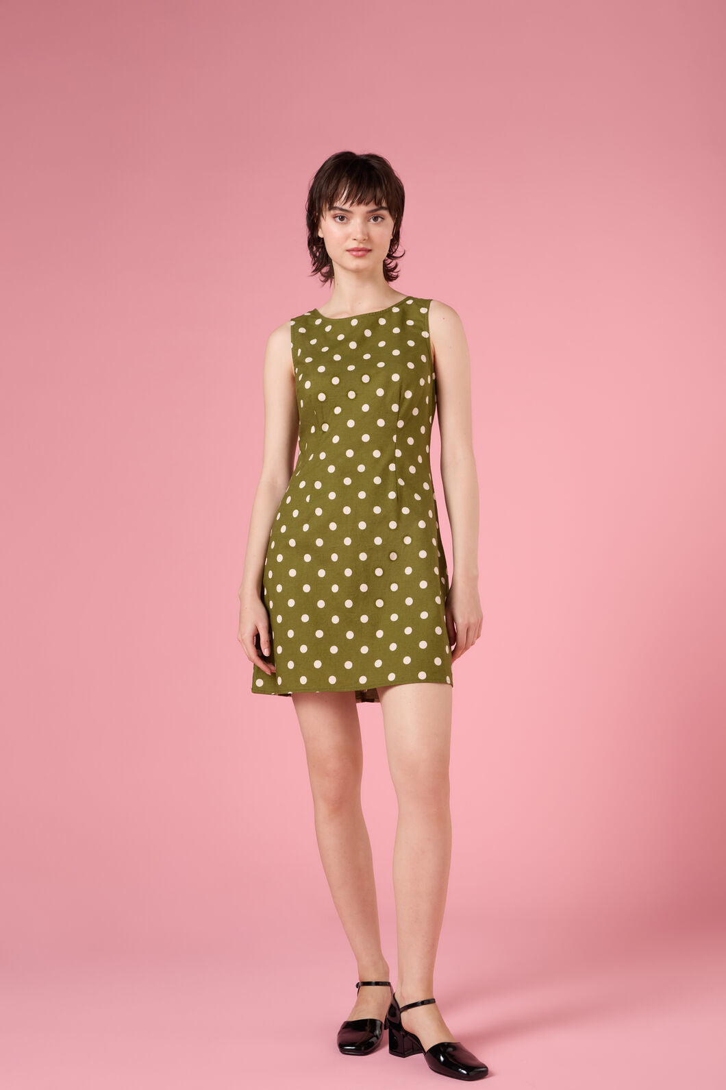 Princess Highway - Polka Dot Shift Mini Dress - olive