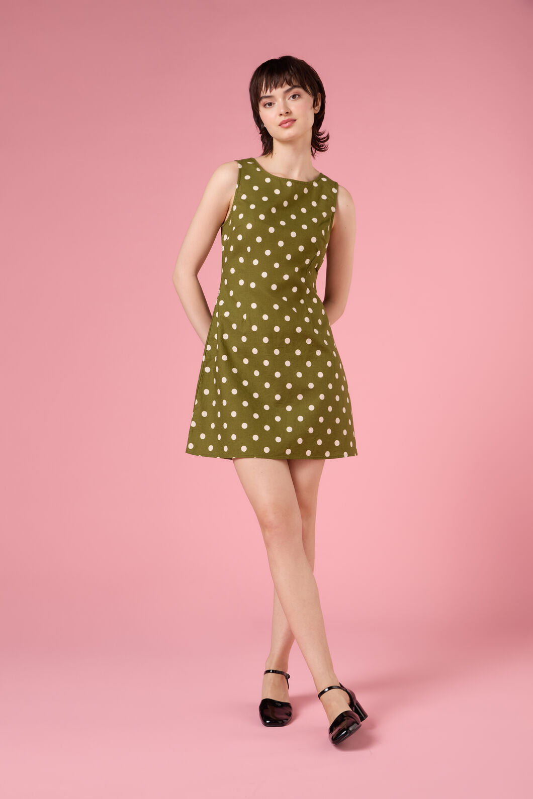Princess Highway - Polka Dot Shift Mini Dress - olive