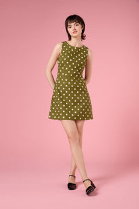 Princess Highway - Polka Dot Shift Mini Dress - olive