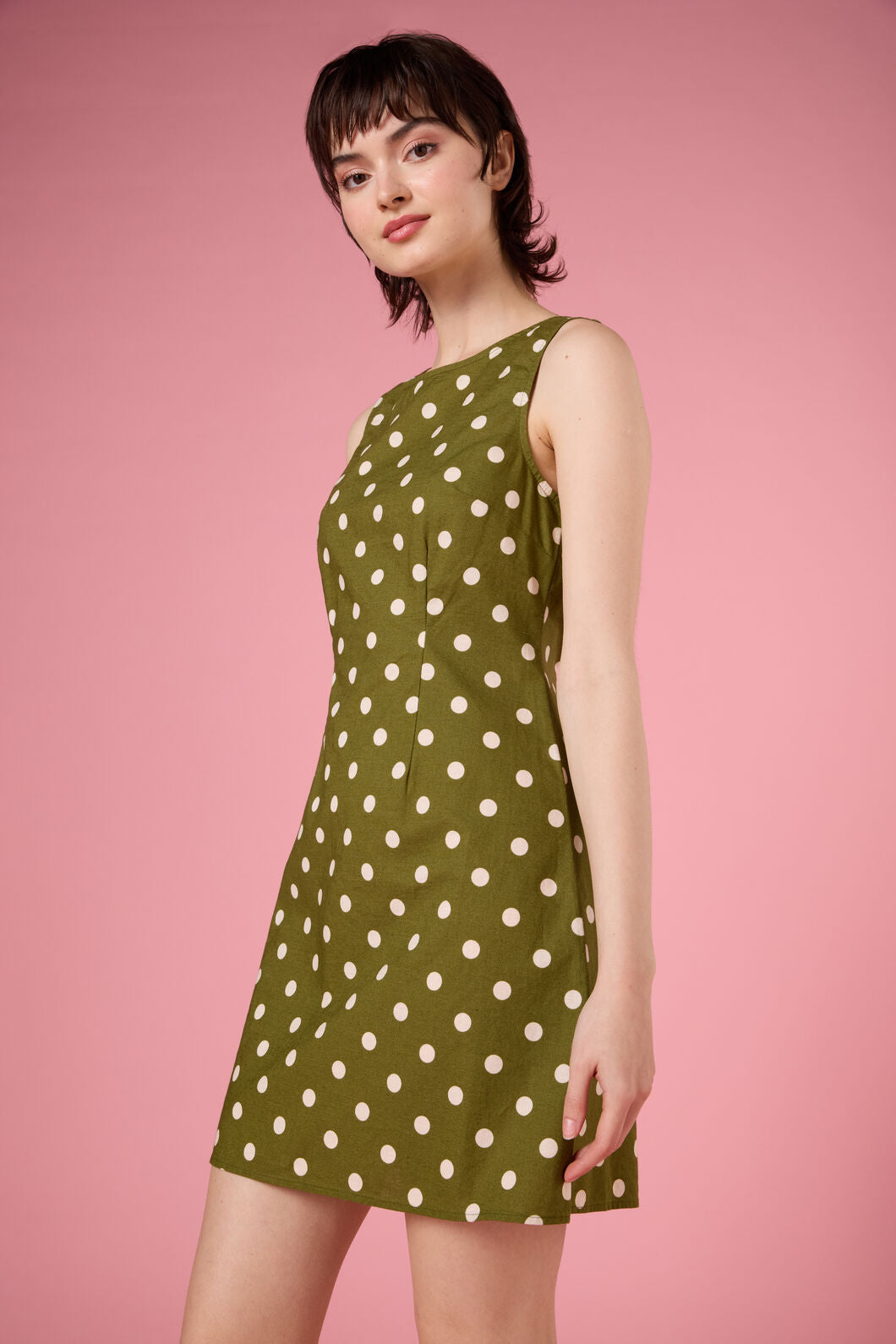 Princess Highway - Polka Dot Shift Mini Dress - olive