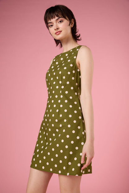 Princess Highway - Polka Dot Shift Mini Dress - olive