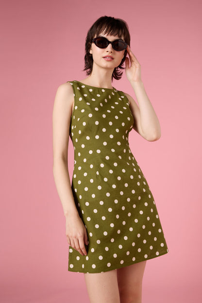 Princess Highway - Polka Dot Shift Mini Dress - olive