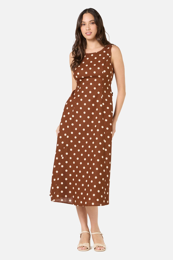 Princess Highway - Polka Dot Midi Dress - chocolate
