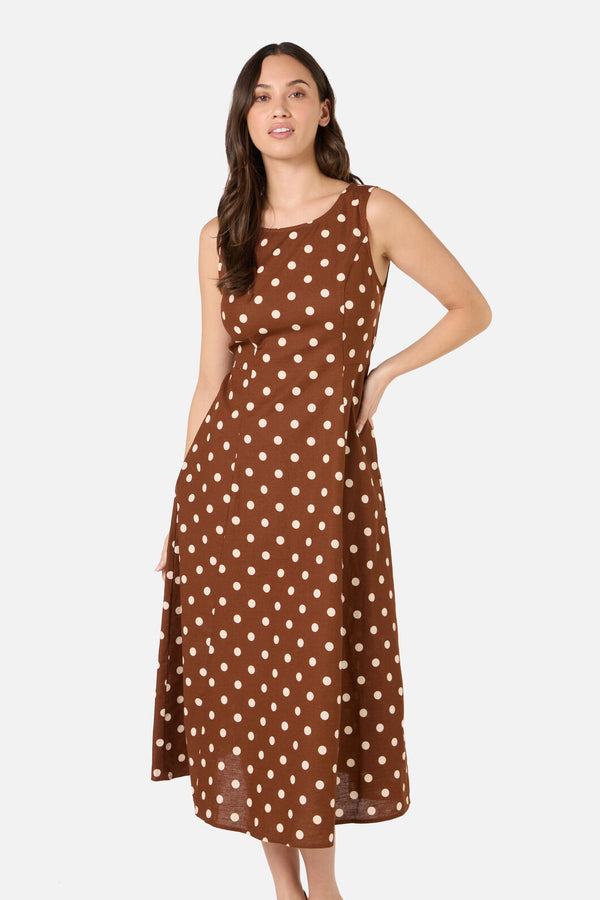Princess Highway - Polka Dot Midi Dress - chocolate