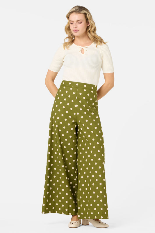 Princess Highway - Polka Dot Wide Leg Pant - olive