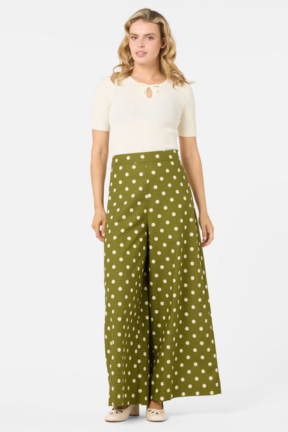 Princess Highway - Polka Dot Wide Leg Pant - olive