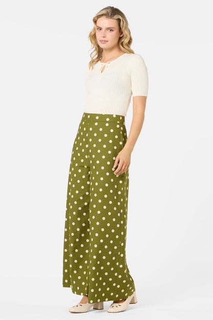 Princess Highway - Polka Dot Wide Leg Pant - olive