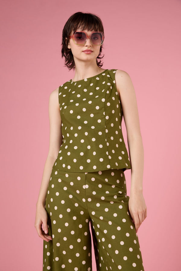 Princess Highway - Polka Dot Shell Top - olive