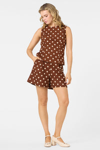 Princess Highway - Polka Dot Shell Top - chocolate