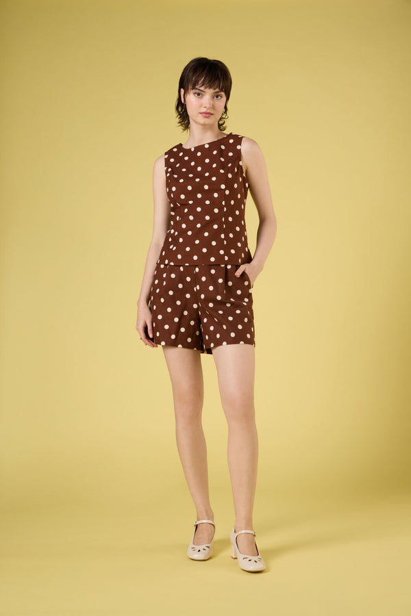 Princess Highway - Polka Dot Shell Top - chocolate