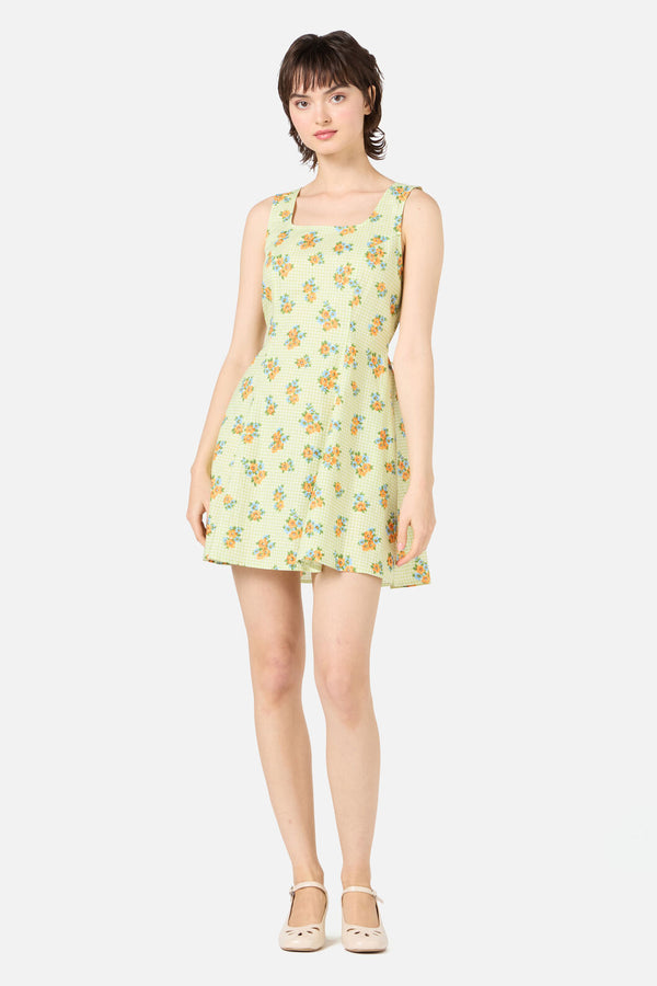 Princess Highway - Gingham Floral Shift Dress - green