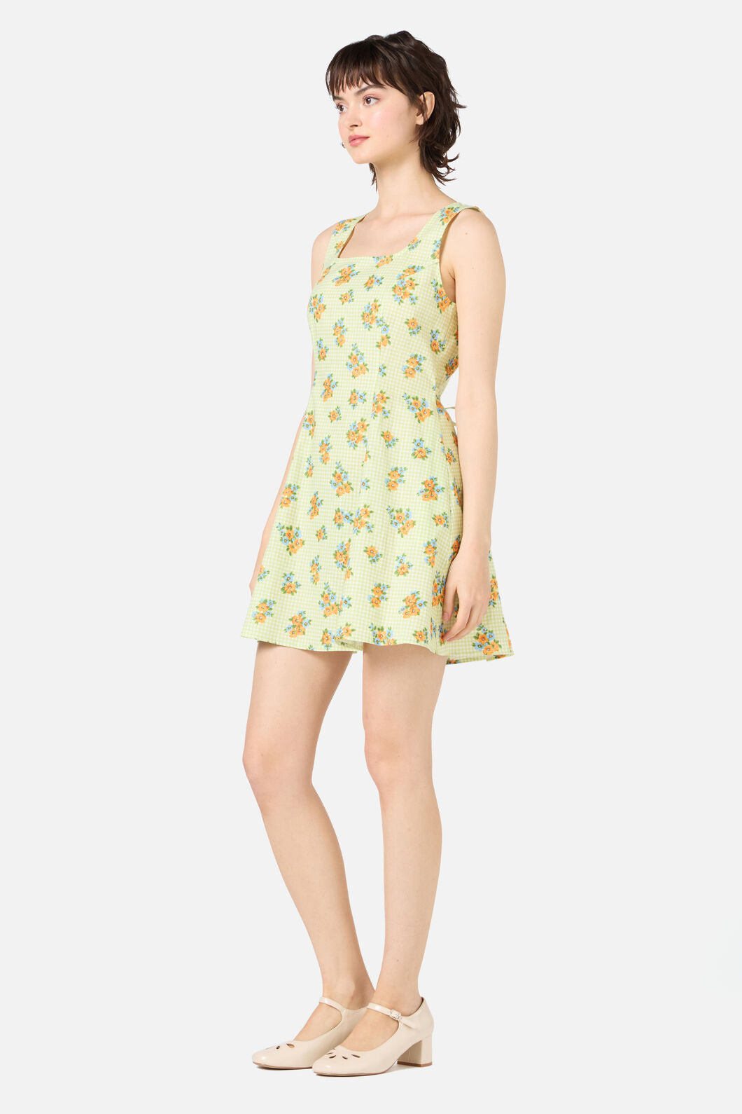 Princess Highway - Gingham Floral Shift Dress - green