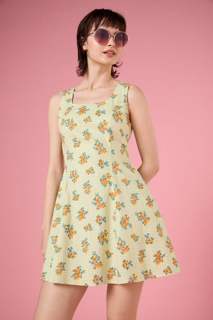 Princess Highway - Gingham Floral Shift Dress - green