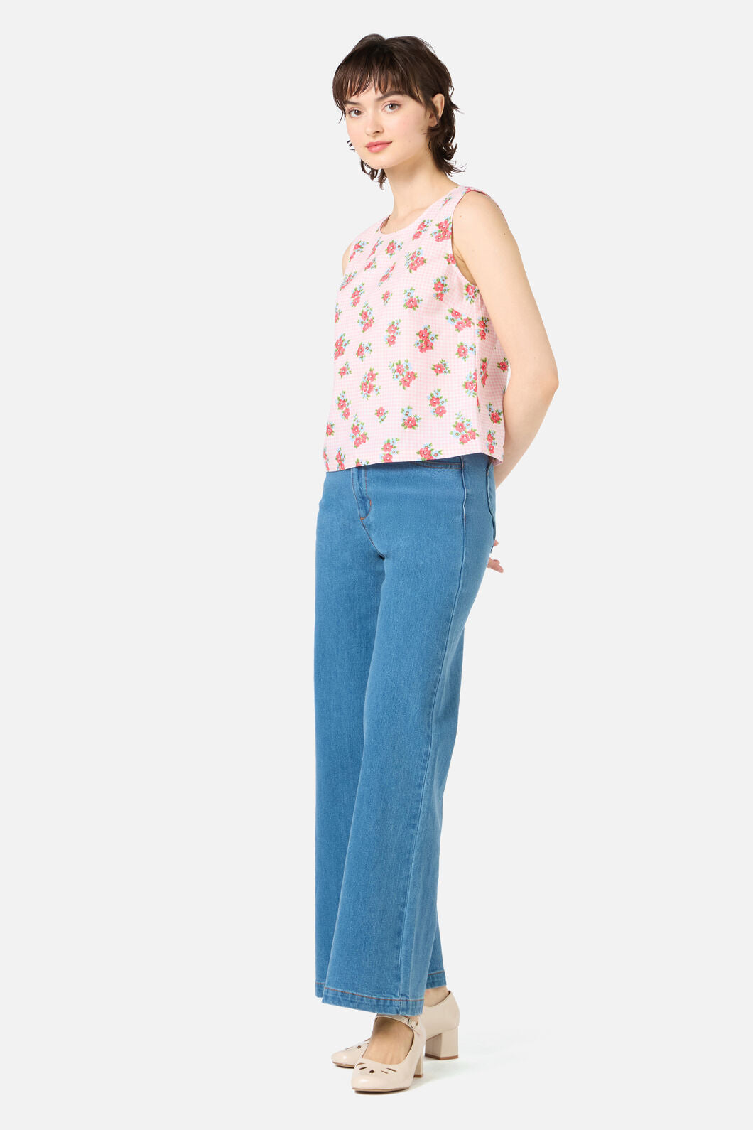 Princess Highway - Gingham Floral Shell Top - pink