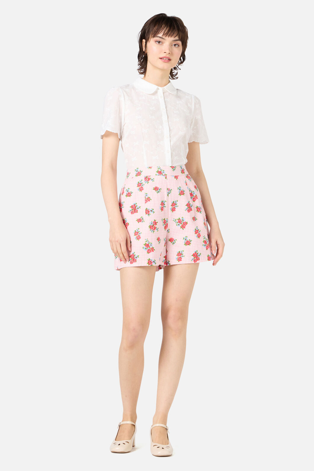 Princess Highway - Gingham Floral Shorts - pink