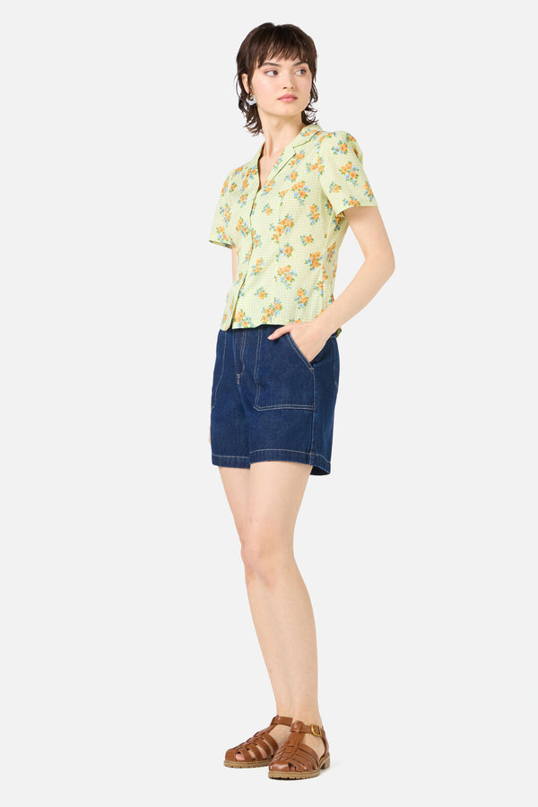 Princess Highway - Gingham Floral Blouse - green