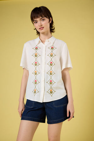 Princess Highway - Flower Girl Embroidered Shirt - cream