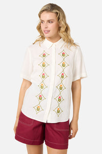 Princess Highway - Flower Girl Embroidered Shirt - cream