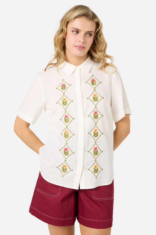 Princess Highway - Flower Girl Embroidered Shirt - cream