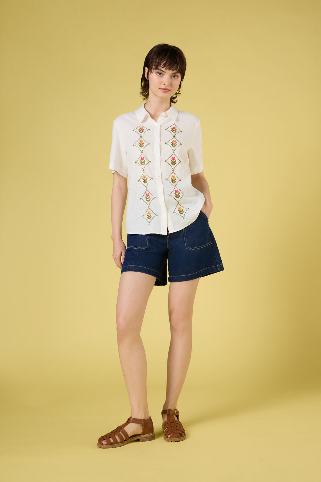 Princess Highway - Flower Girl Embroidered Shirt - cream