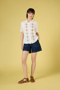 Princess Highway - Flower Girl Embroidered Shirt - cream