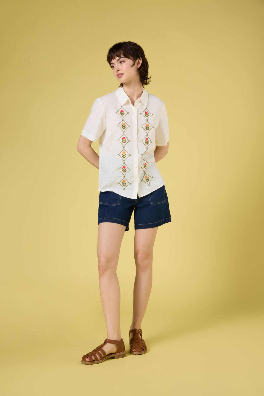 Princess Highway - Flower Girl Embroidered Shirt - cream