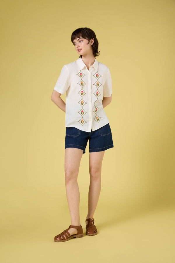 Princess Highway - Flower Girl Embroidered Shirt - cream