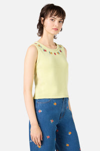Princess Highway - Floral Embroidered Knit Tank - soft-green