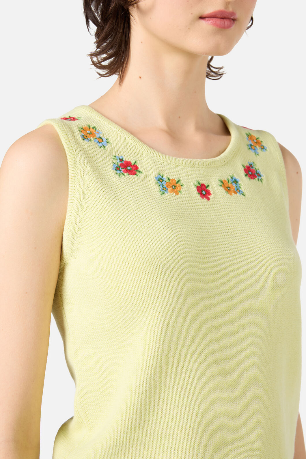 Princess Highway - Floral Embroidered Knit Tank - soft-green