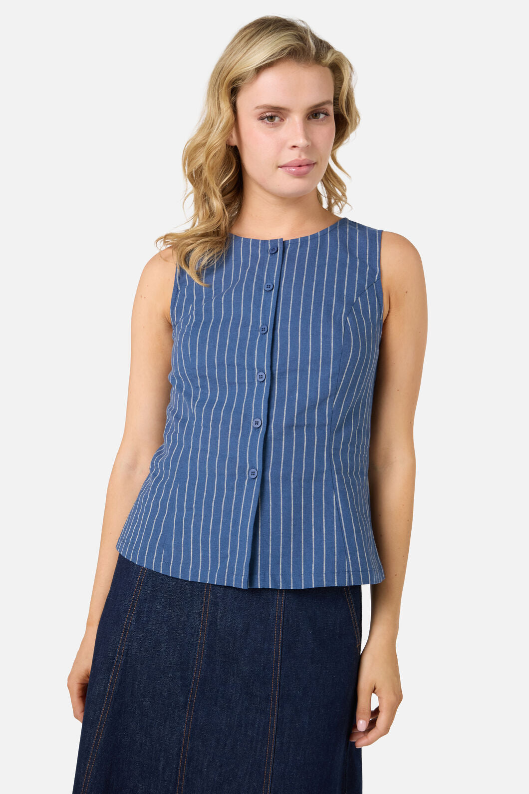 Frankie Pinstripe Vest Top Navy
