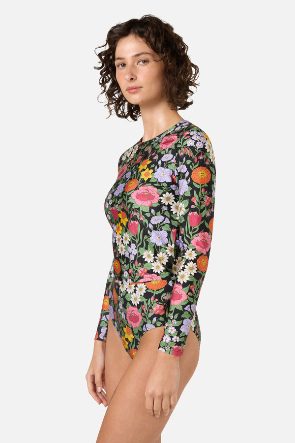 Princess Highway - Floral Field Rashie Swim Top - black
