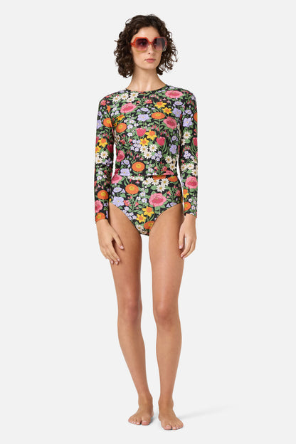Princess Highway - Floral Field Rashie Swim Top - black