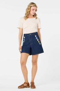Princess Highway - Blooms Embroidered Short - blue-denim