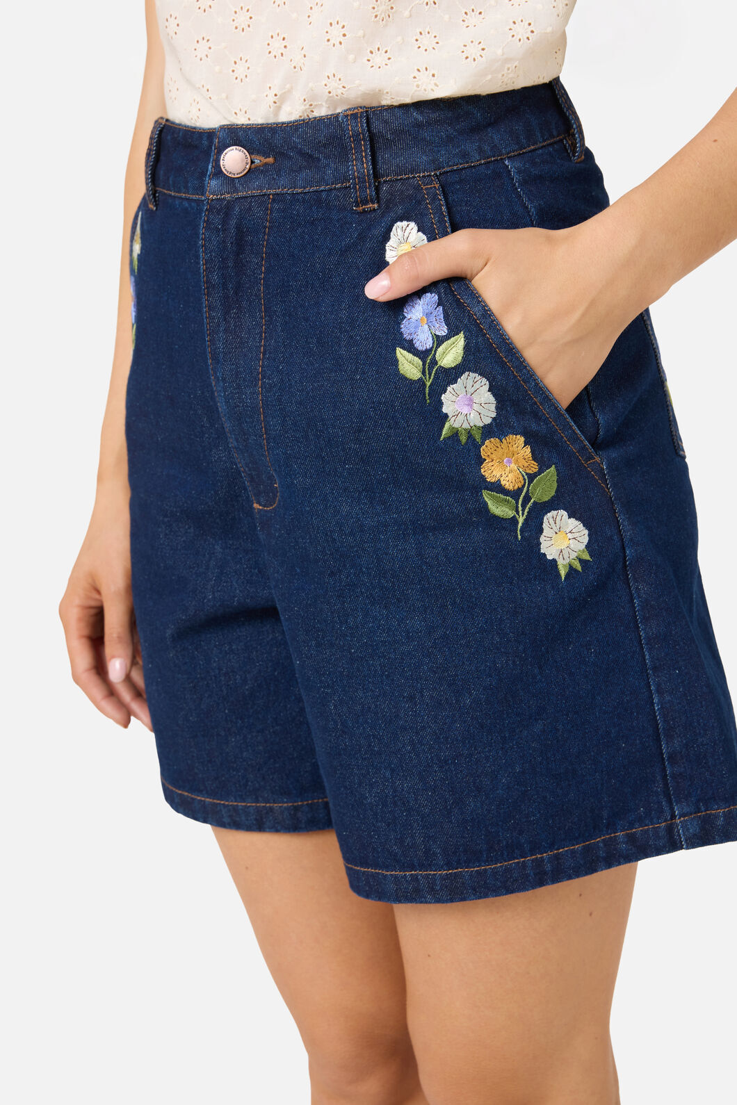 Princess Highway - Blooms Embroidered Short - blue-denim