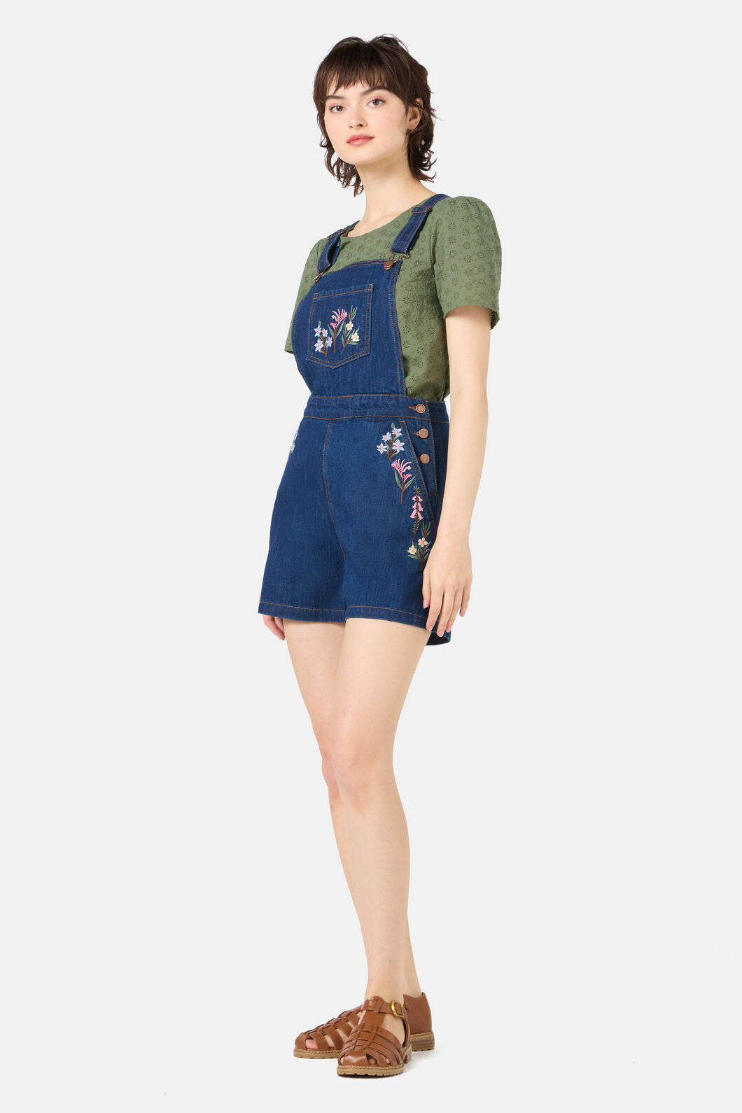 Princess Highway - Eva Embroidered Short Overalls - blue-denim