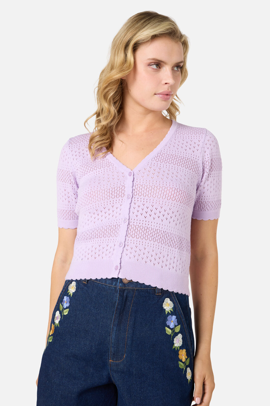 Princess Highway - Mae Short Sleeve Cardigan - lilac