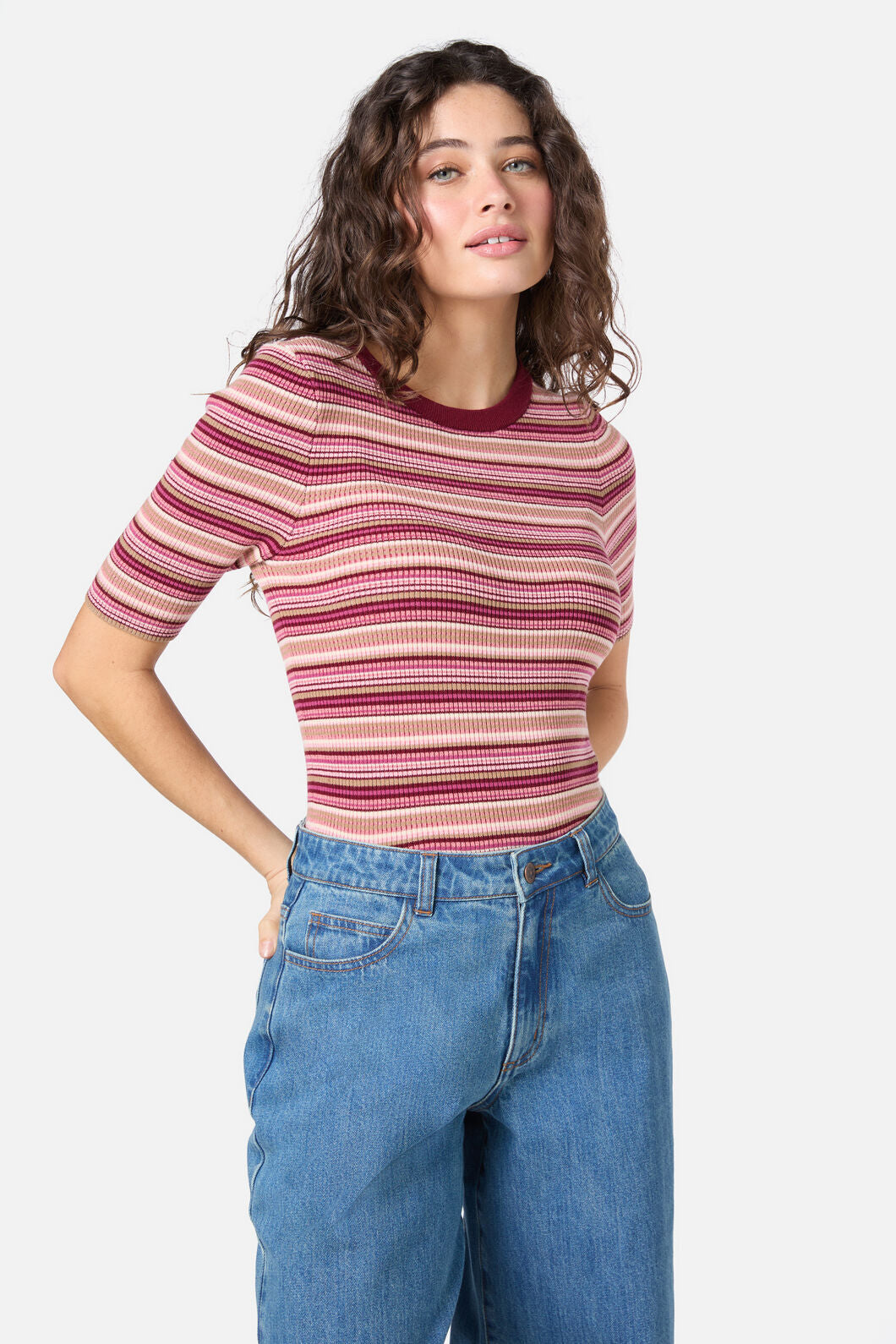 Princess Highway - Sadie Stripe Knit Top - berry