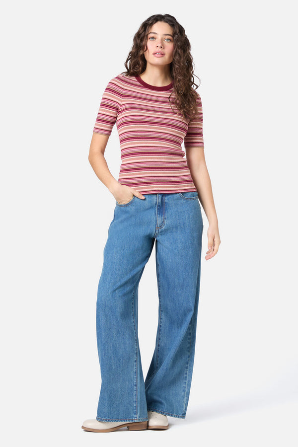 Princess Highway - Sadie Stripe Knit Top - berry