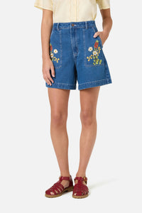 Princess Highway - Native Flora Embroidered Short - blue-denim