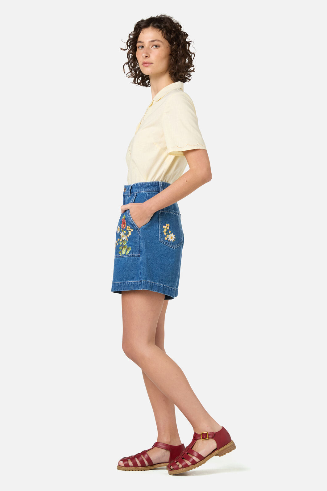 Princess Highway - Native Flora Embroidered Short - blue-denim