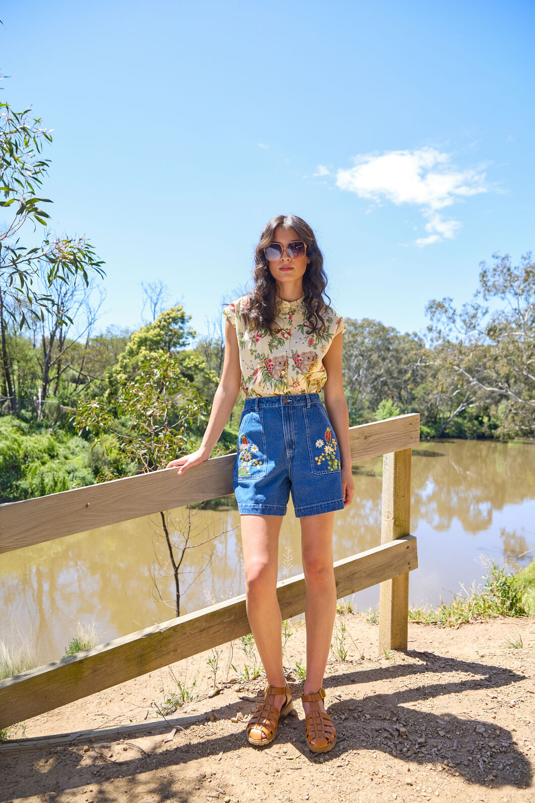 Princess Highway - Native Flora Embroidered Short - blue-denim