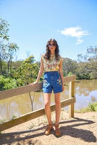 Princess Highway - Native Flora Embroidered Short - blue-denim