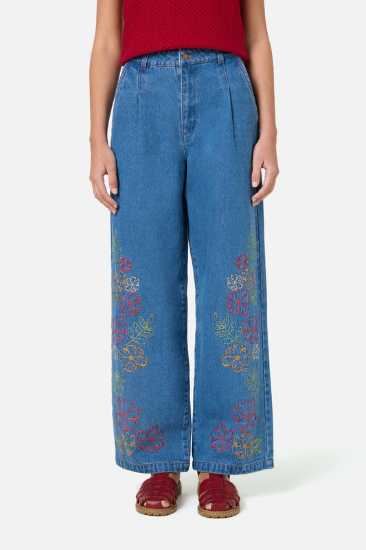 Princess Highway - Alexa Flower Embroidered Jean - blue-denim