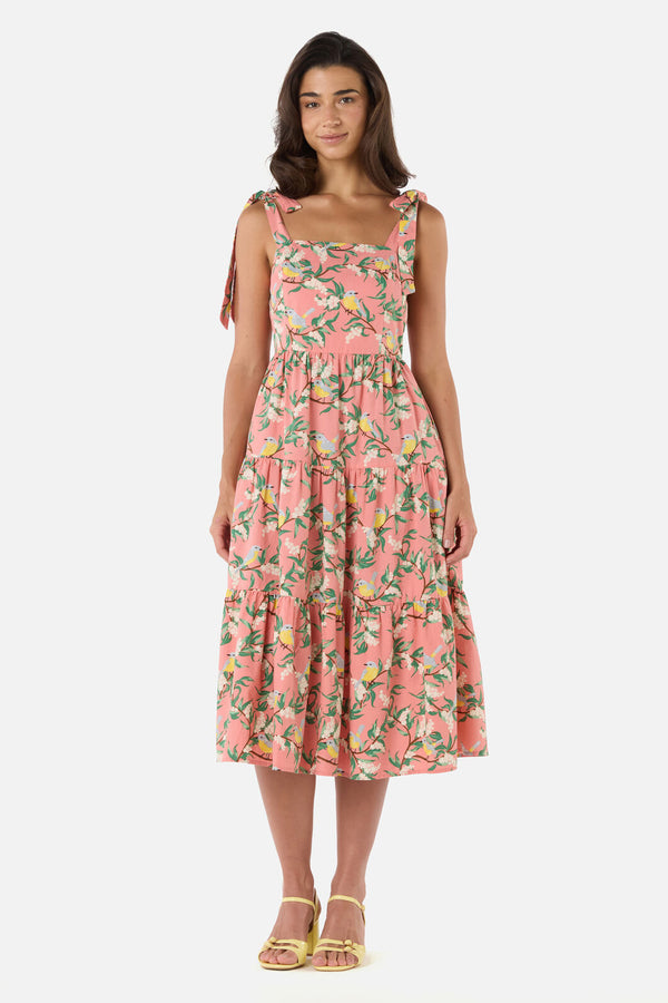 Princess Highway - Yellow Robin Tiered Midi Dress - coral