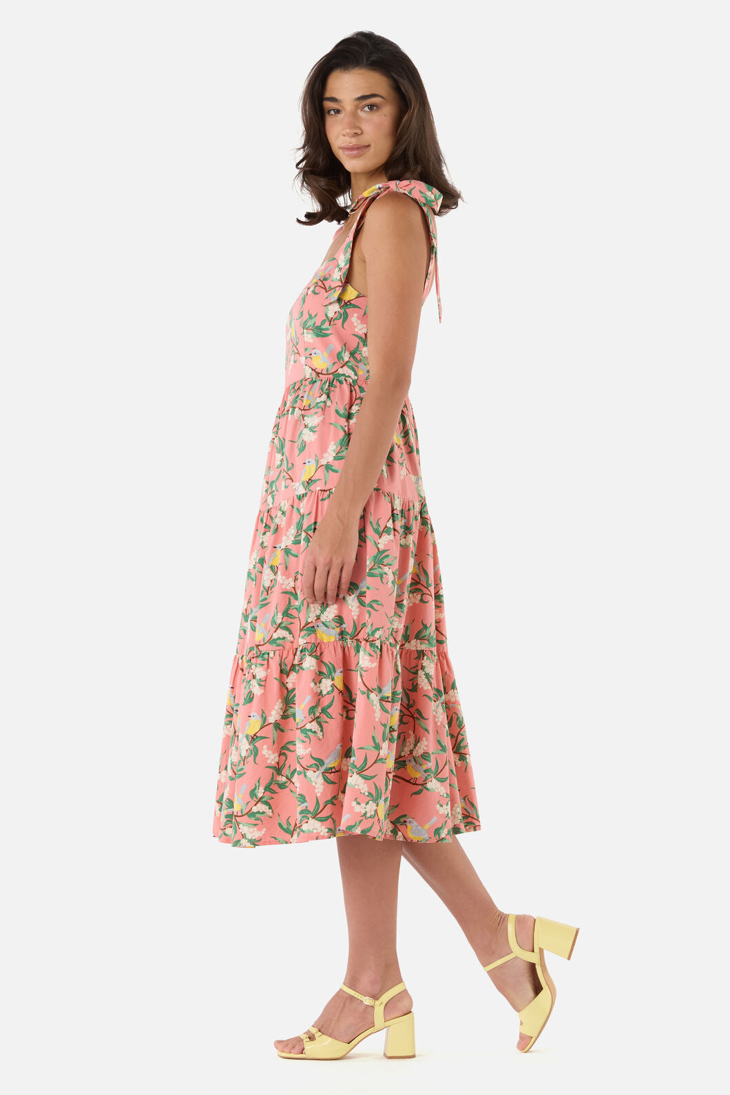 Princess Highway - Yellow Robin Tiered Midi Dress - coral