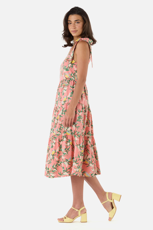 Princess Highway - Yellow Robin Tiered Midi Dress - coral