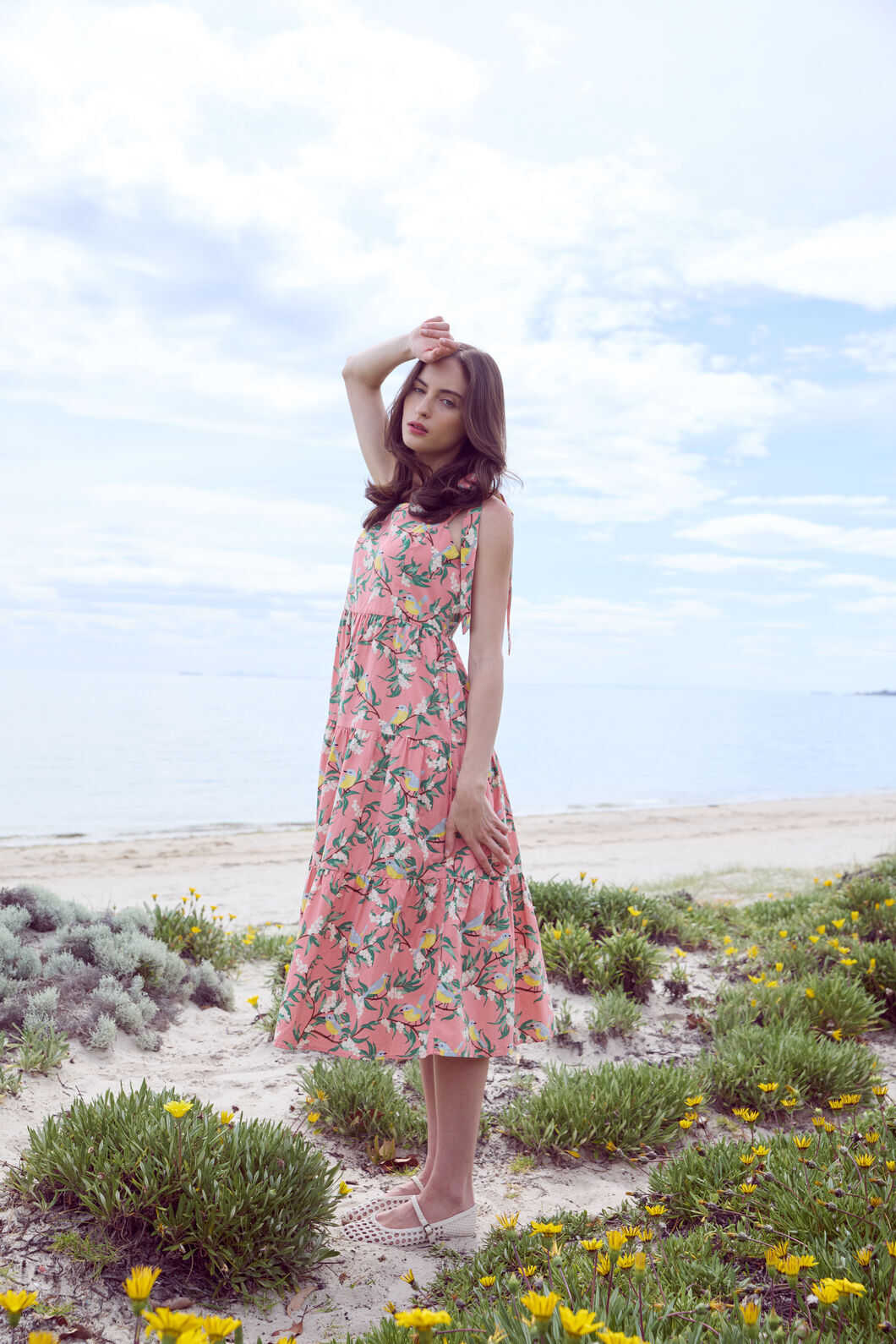 Princess Highway - Yellow Robin Tiered Midi Dress - coral